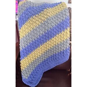 Handmade Crochet Blue And Green Blanket Throw Afghan